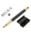 Pluma belius soiree aluminio color art deco negro y dorado tinta azul caja de diseño