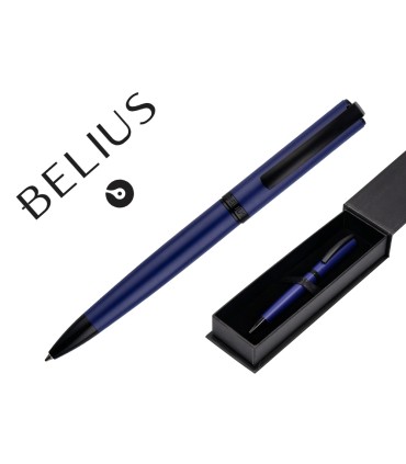 Boligrafo belius turbo aluminio color azul y negro tinta azul caja de diseno