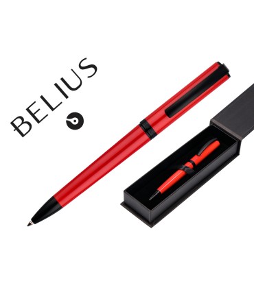 Boligrafo belius turbo aluminio color rojo y negro tinta azul caja de diseno