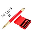 Boligrafo y estuche belius passion dor aluminio textura cepillada color rojo y dorado tinta azul caja de diseño