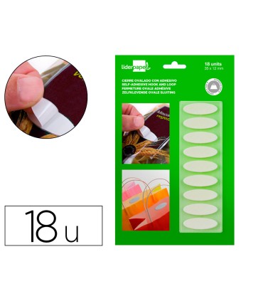 Velcro autoadhesivo ovalado liderpapel quita y pon blanco 35x12 mm blister de 18 unidades