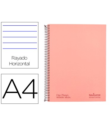 Cuaderno espiral navigator a4 tapa dura 80h 80gr horizontal con margen coral