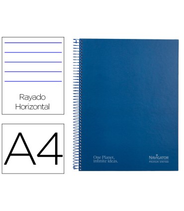 Cuaderno espiral navigator a4 tapa dura 80h 80gr horizontal con margen azul marino