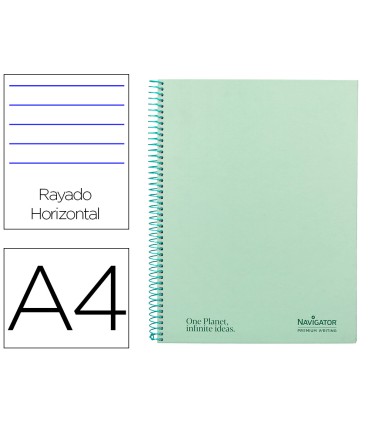 Cuaderno espiral navigator a4 tapa dura 80h 80gr horizontal con margen menta