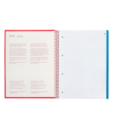 Cuaderno espiral navigator a4 micro tapa forrada 120h 80gr horizontal 5 bandas 4 taladros color rojo