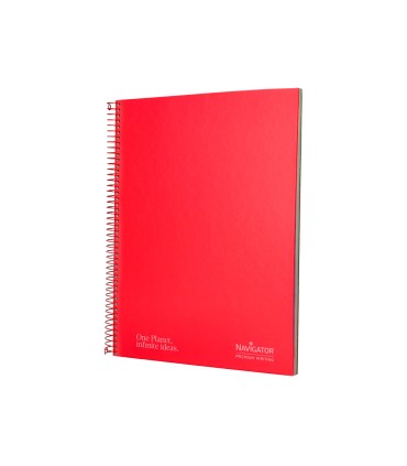 Cuaderno espiral navigator a4 micro tapa forrada 120h 80gr horizontal 5 bandas 4 taladros color rojo