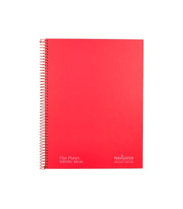 Cuaderno espiral navigator a4 micro tapa forrada 120h 80gr horizontal 5 bandas 4 taladros color rojo