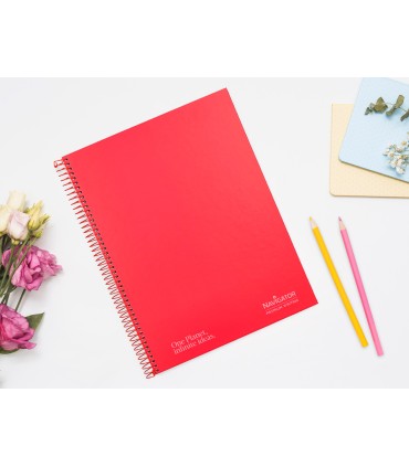 Cuaderno espiral navigator a4 micro tapa forrada 120h 80gr horizontal 5 bandas 4 taladros color rojo