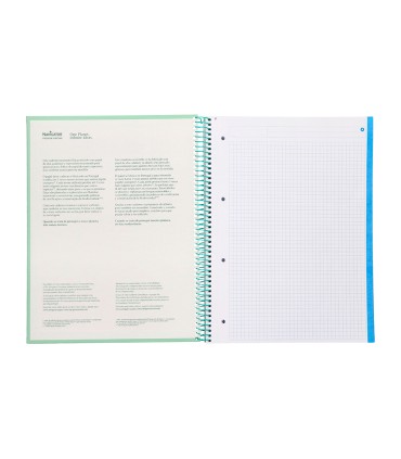 Cuaderno espiral navigator a4 micro tapa forrada 120h 80gr cuadro 5mm 5 bandas 4 taladros color menta