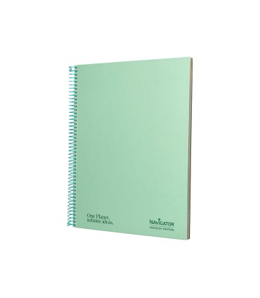 Cuaderno espiral navigator a4 micro tapa forrada 120h 80gr cuadro 5mm 5 bandas 4 taladros color menta