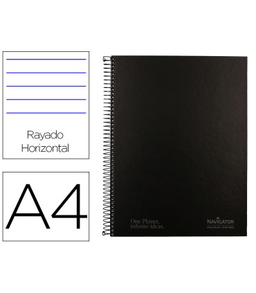 Cuaderno espiral navigator a4 micro tapa forrada 80h 80gr horizontal 1 banda color negro