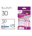 Etiqueta avery para boligrafos y lapices rosa y violeta 50x10 mm blister de 30 unidades