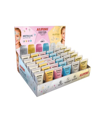 Expositor alpino gel maquillaje 24 glittter gel metalico 12 glitter gel