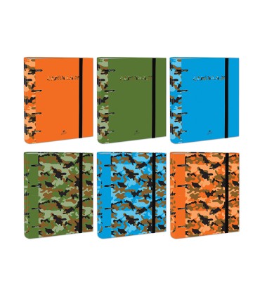 Carpeta de 4 anillas de 40 mm mixtas carton forrado folio colores surtidos camuflaje 6 disenos