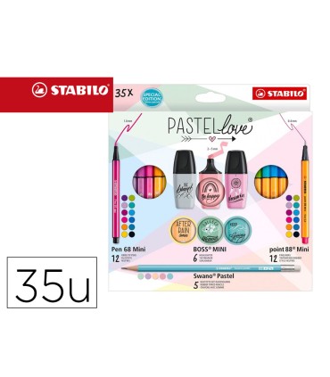 Set stabilo pastel love mini world pen 68 point 88 boss swano 35 unidades surtidas