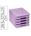 Fichero cajones de sobremesa faibo plastico 100% reciclable 4 cajones violeta pastel 28,5x37,5x23 cm