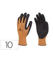 Guantes deltaplus poliester impregando latex palma y dedos naranja fluor/negro talla 10