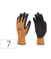 Guantes deltaplus poliester impregando latex palma y dedos naranja fluor/negro talla 7