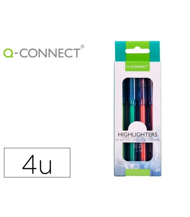 Rotulador q connect fluorescente punta biselada fabricado pet reciclado caja de 4 unidades colores surtidos