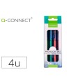 Rotulador q-connect fluorescente punta biselada fabricado pet reciclado caja de 4 unidades colores surtidos