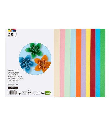 Cartulina liderpapel 50x65 cm 180g m2 25 colores surtidos paquete de 25 hojas