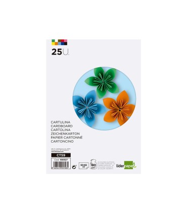 Cartulina liderpapel 50x65 cm 180g m2 25 colores surtidos paquete de 25 hojas