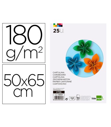 Cartulina liderpapel 50x65 cm 180g m2 25 colores surtidos paquete de 25 hojas