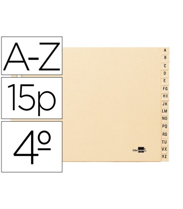 Indice alfabetico liderpapel cartulina para archivador 15 posiciones a z cuarto apaisado