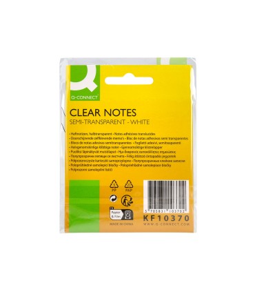 Bloc de notas adhesivas quita y pon q connect 76x76 mm removible plastico translucido blanco 50 hojas