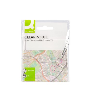 Bloc de notas adhesivas quita y pon q connect 76x76 mm removible plastico translucido blanco 50 hojas