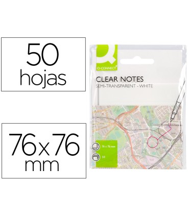 Bloc de notas adhesivas quita y pon q connect 76x76 mm removible plastico translucido blanco 50 hojas