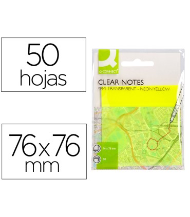 Bloc de notas adhesivas quita y pon q connect 76x76 mm removible plastico translucido amarillo neon con 50 hojas