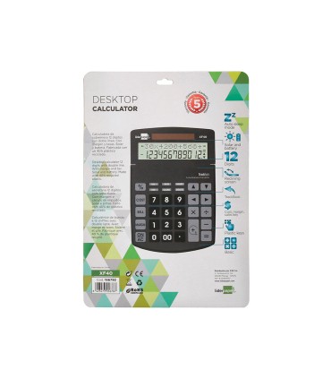 Calculadora liderpapel sobremesa xf40 12 digitos dos lineas solar y pilas negro 175x120x30 mm 40 reciclada