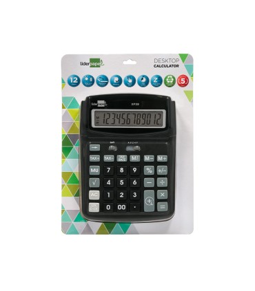 Calculadora liderpapel sobremesa xf39 12 digitos solar y pilas color negro 190x140x32 mm 40 reciclada