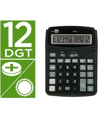 Calculadora liderpapel sobremesa xf39 12 digitos solar y pilas color negro 190x140x32 mm 40 reciclada