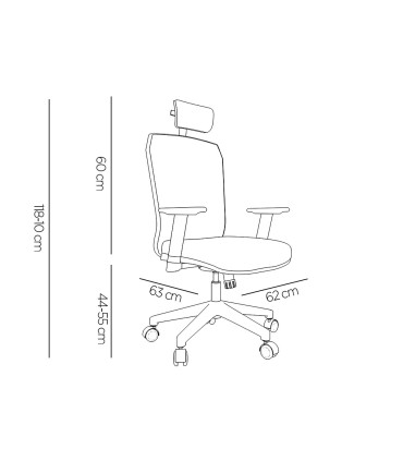 Silla giratoria q connect ergonomica respaldo alto y reposacabeza ajustable en altura 1180100x630x625 mm