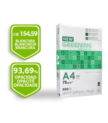 Papel fotocopiadora greening din a4 75 gramos paquete de 500 hojas