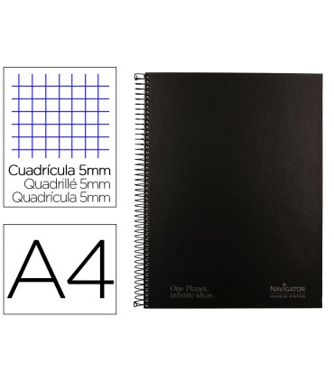 Cuaderno espiral navigator a4 micro tapa forrada 80h 80 gr cuadro 5mm 1 banda color negro