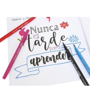 Set de dibujo alpino iniciacion al lettering 12 rotuladores punta fina y punta pincel colores surtidos