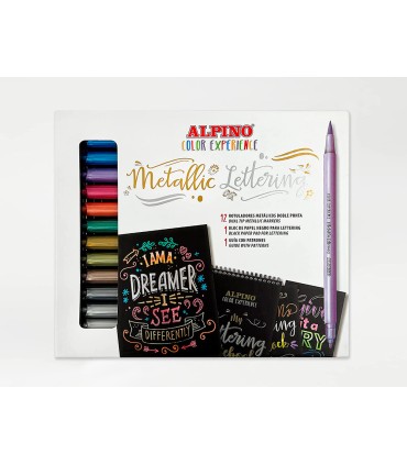 Rotulador alpino metallic lettering doble punta estuche de 12 unidades colores surtidos