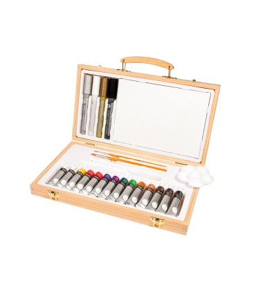 Maletin de pinturas acrilicas daler rowney madera 26 piezas 334x204x50 mm