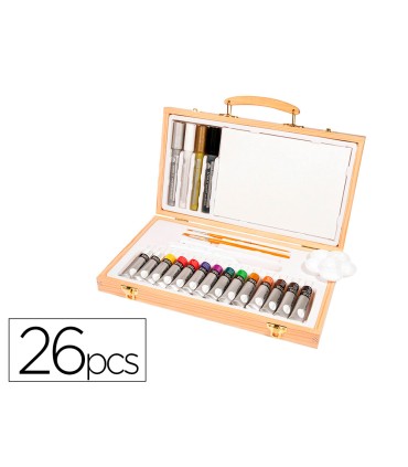 Maletin de pinturas acrilicas daler rowney madera 26 piezas 334x204x50 mm