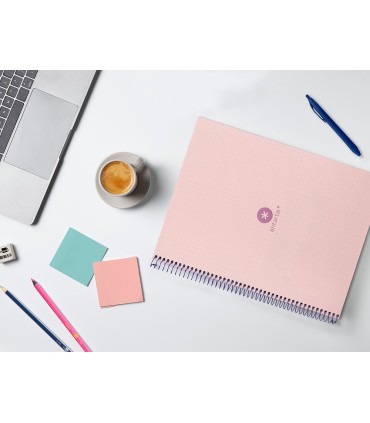 Cuaderno espiral liderpapel a4 micro antartik tapa forrada80h 90 gr rayado puntos 1 banda 4 taladros rosa