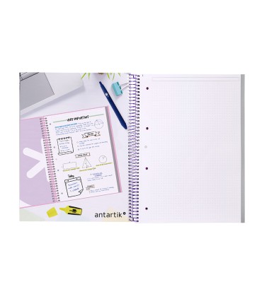 Cuaderno espiral liderpapel a4 micro antartik tapa forrada80h 90 gr rayado puntos 1 banda 4 taladros rosa