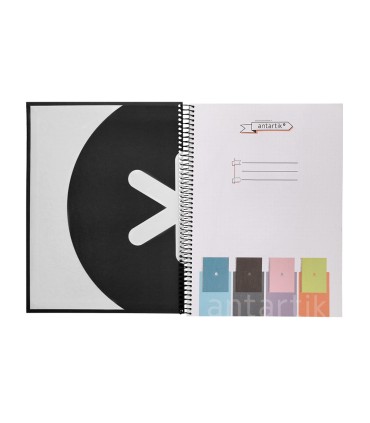 Cuaderno espiral liderpapel a4 micro antartik tapa forrada80h 90 gr rayado puntos 1 banda 4 taladros negro