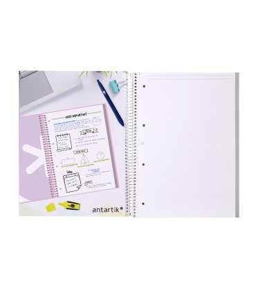 Cuaderno espiral liderpapel a4 micro antartik tapa forrada80h 90 gr rayado puntos 1 banda 4 taladros celeste