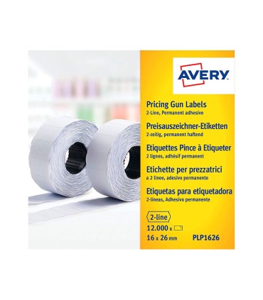 Etiqueta avery ondulada blanca permanente 26x16 mm para etiquetadora pl21 18 caja de 10 rollos de 1200 etiqietas