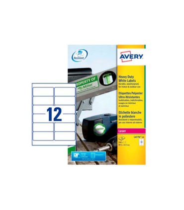 Etiqueta adhesiva resistente avery poliester blanco laser 991x423 mm caja de 240 unidades