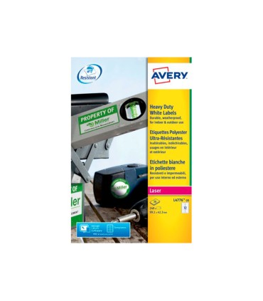 Etiqueta adhesiva resistente avery poliester blanco laser 991x423 mm caja de 240 unidades