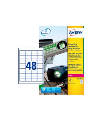 Etiqueta adhesiva resistente avery poliester blanco laser 457x212 mm caja de 960 unidades